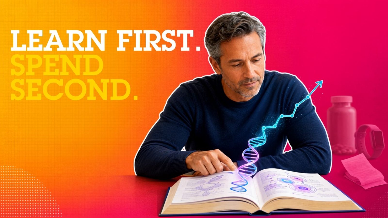 Man studies longevity science before buying supplements and wearables